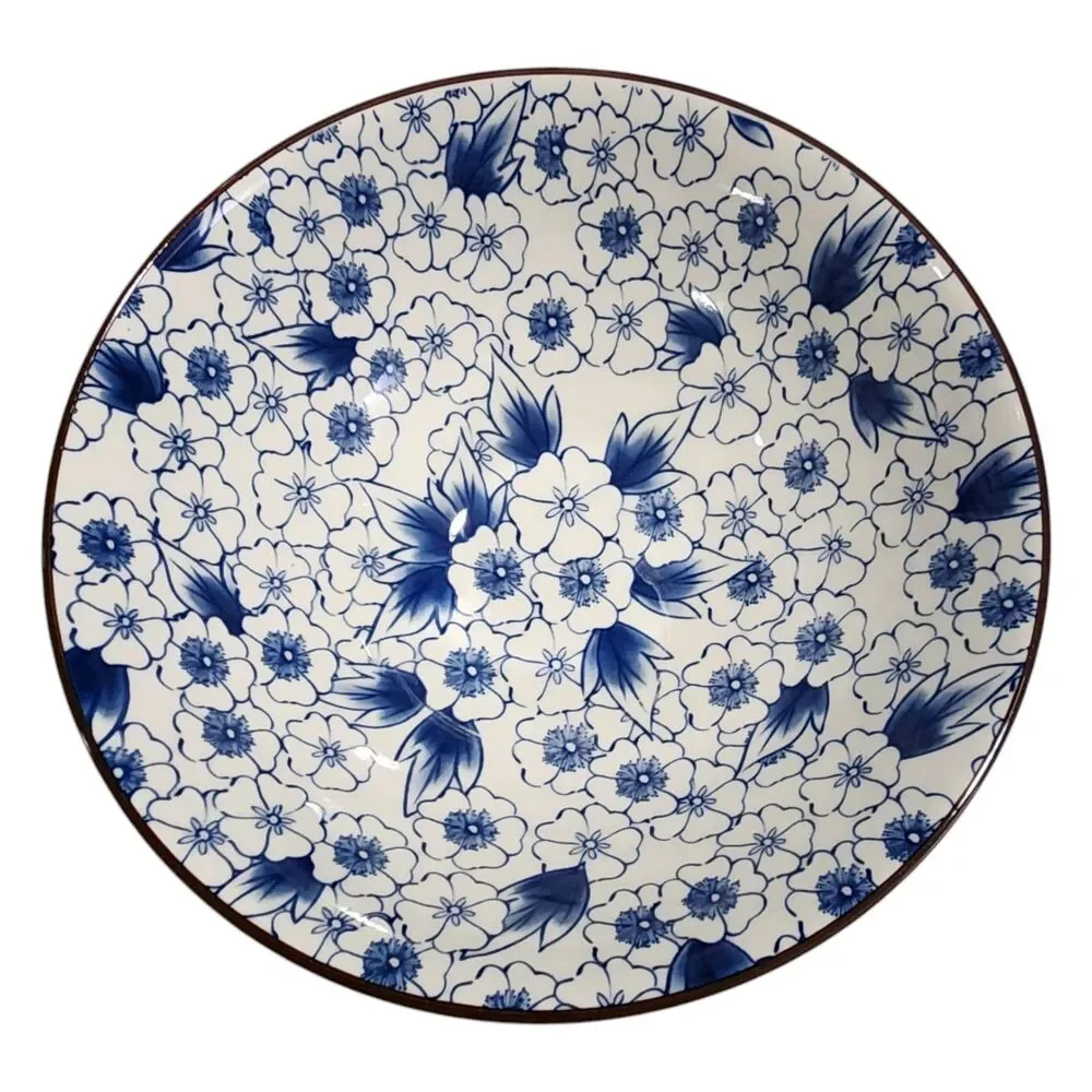 SH Home Blue Floral Ceramic Ramen Noodle Bowl Set of 2 With Chopsticks And Spoon